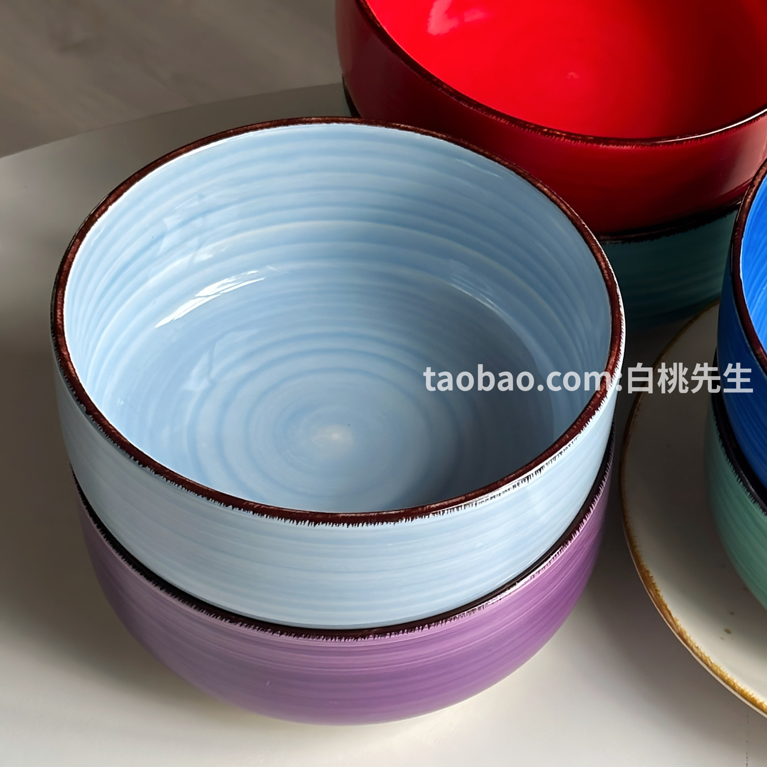 Ins style solid color European set high-end kitchen ceramic tableware hand-painted salami flour good-looking bowl for home use