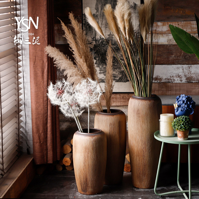 Royal three clay ceramic coarse pottery vase landing sitting room flower arranging rural dry flower is placed, the hotel garden POTS of home stay facility
