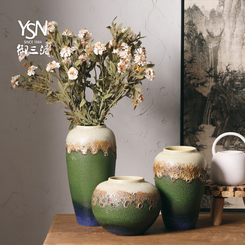 Royal three new Chinese style adornment furnishing articles mud POTS of rural wind coarse TaoHua dry flower flower vase earthenware flowerpot