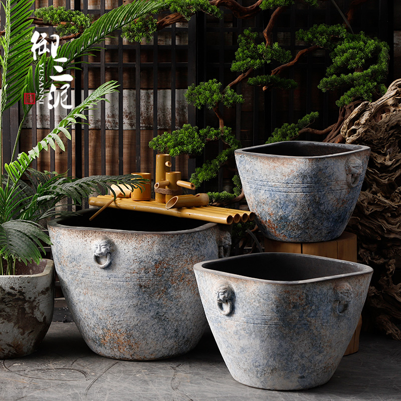 Restore ancient ways of archaize ceramic big cylinder coarse pottery manual water basin water pot fish tank floor furnishing articles courtyard garden
