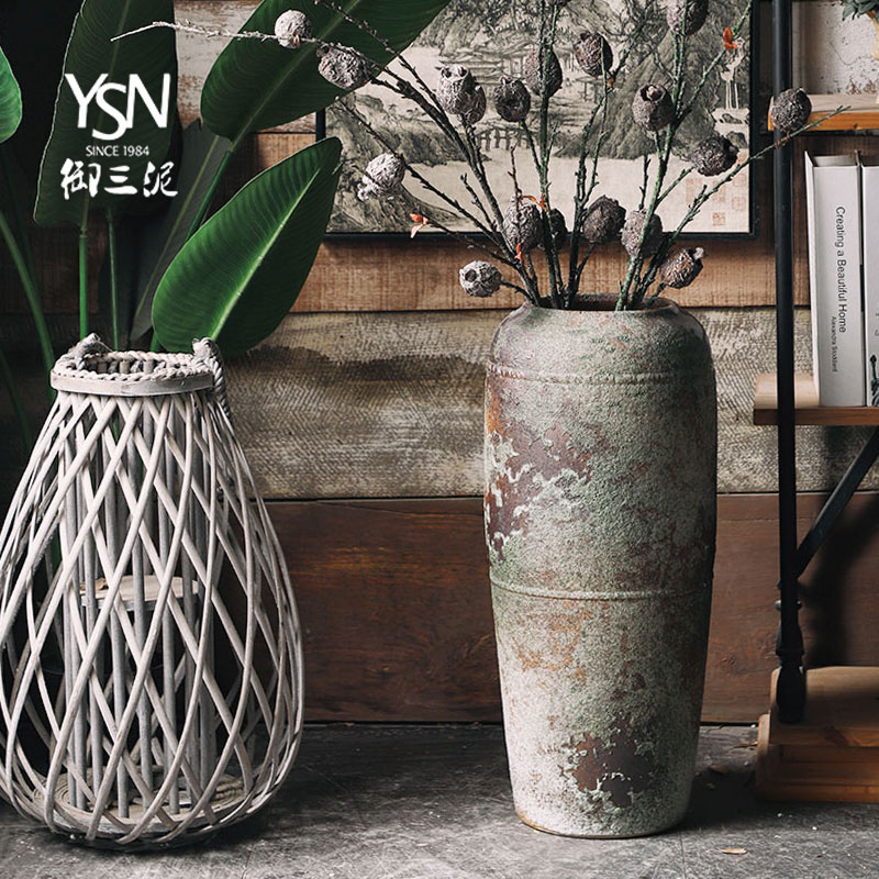 Royal three coarse pottery mud zen restoring ancient ways is the living room a study place clay ceramic vases, flower arranging dried flowers decorate the ground