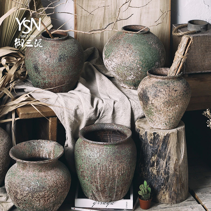 Royal three clay flowerpots gardening plant decorative furnishing articles coarse pottery flower POTS do old wabi-sabi vantage earthenware wind restoring ancient ways
