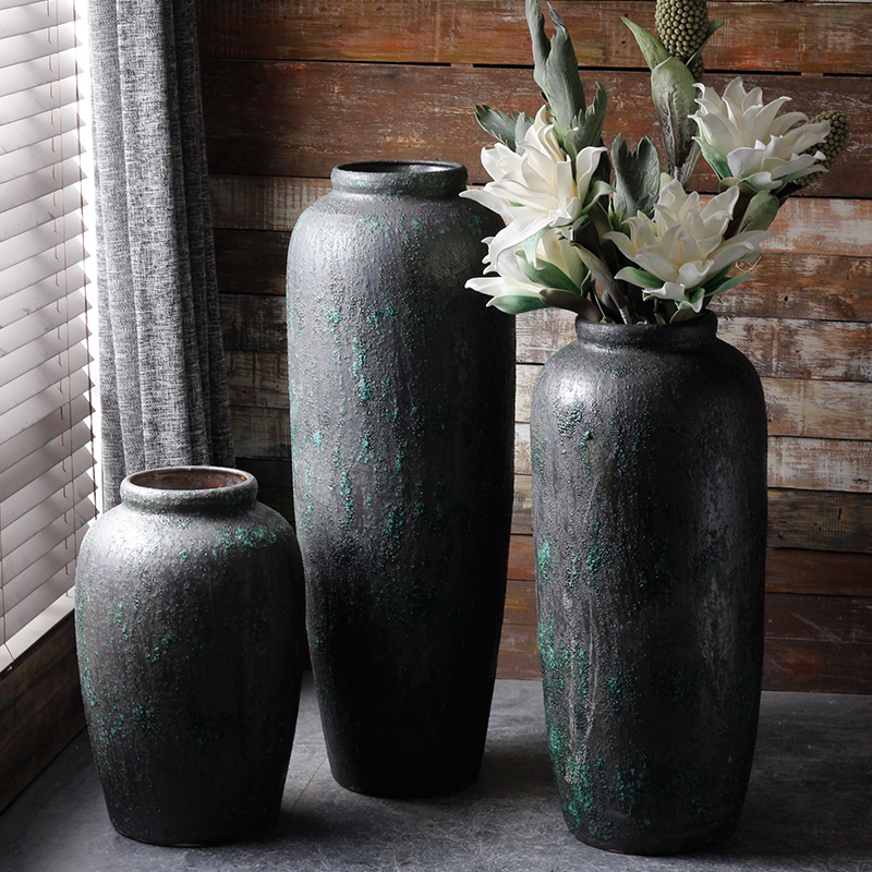 Modern manual ground ceramic vase coarse pottery basin of flower arranging flower implement simple dry flower simulation flower adornment restoring ancient ways