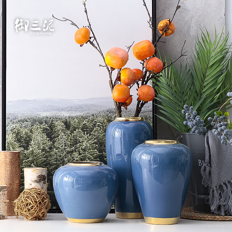 Contracted and I European ceramic vases, flower arrangement sitting room decoration home decoration dry flower is placed blue small POTS