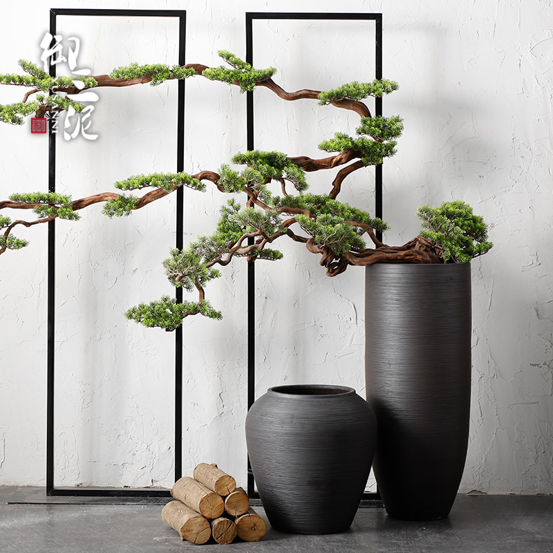 Jingdezhen I and contracted sitting room ground ceramic vase flowerpot pottery aquarium ceramic cylinder black thread flower arranging furnishing articles