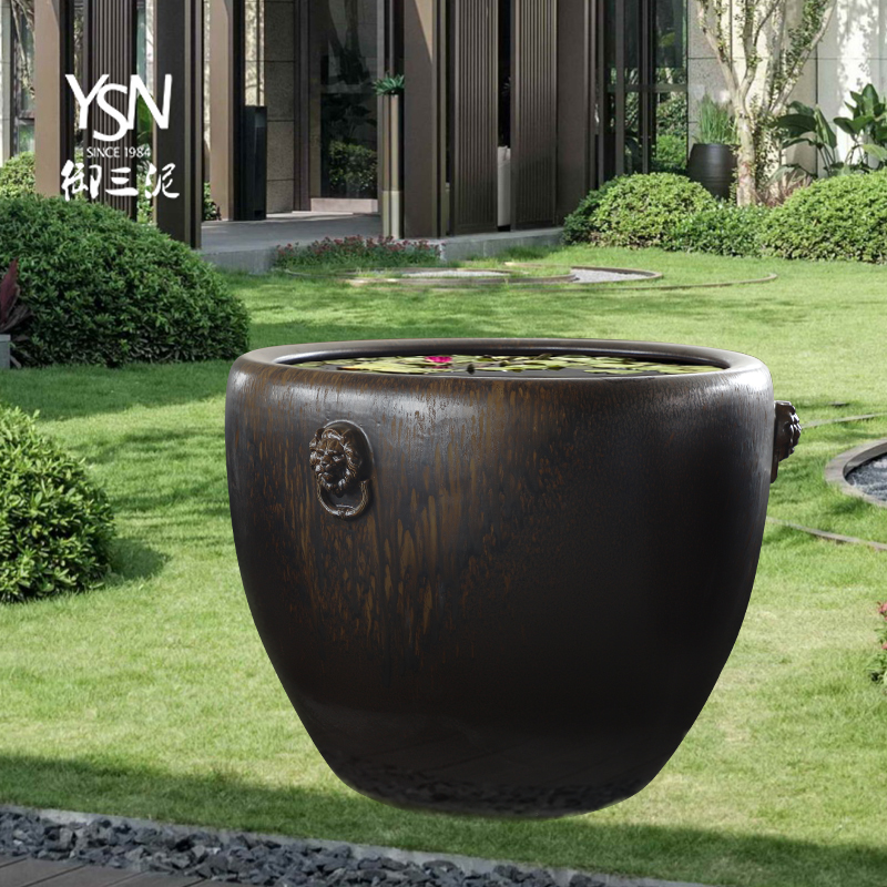 Royal three mud checking ceramic lion first courtyard tank aquarium hydroponic water lily lotus garden hotel in jingdezhen
