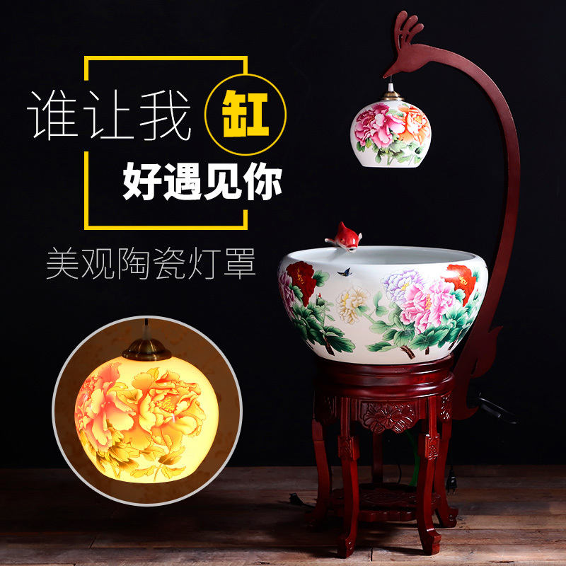 Circulation indoor goldfish bowl porcelain home sitting room with heavy lamp jingdezhen basin of Chinese style furnishing articles ceramic aquarium fish