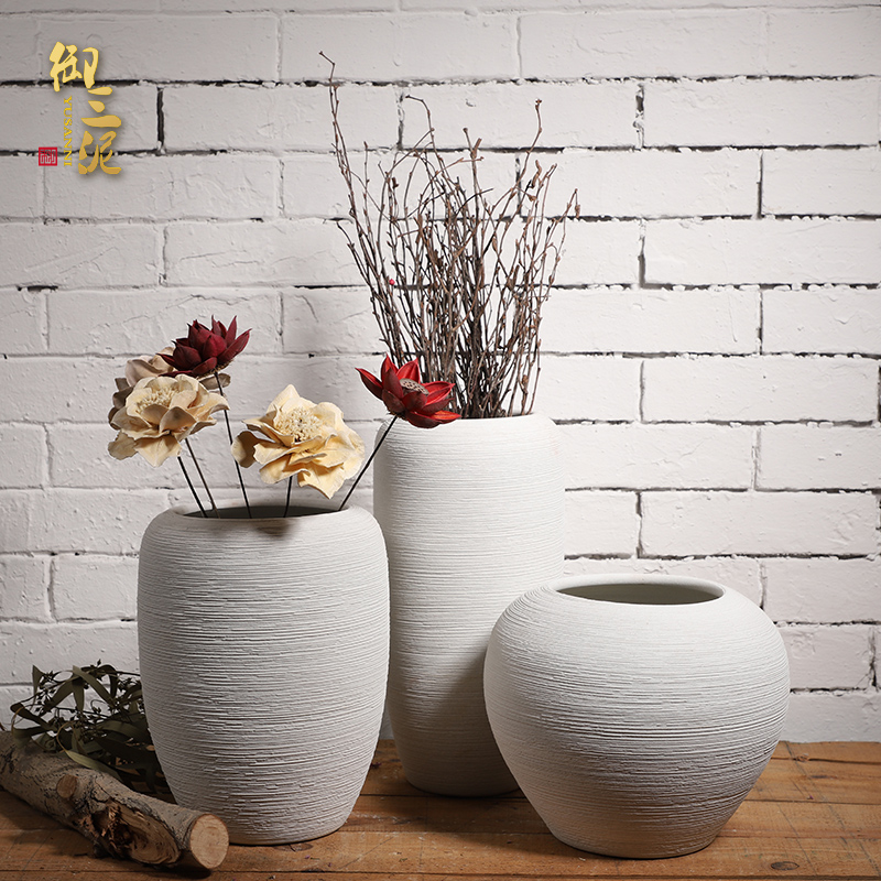 Dried flower vase coarse pottery flowerpot checking ceramic I and contracted hydroponic fleshy Nordic white sitting room place, arranging flowers