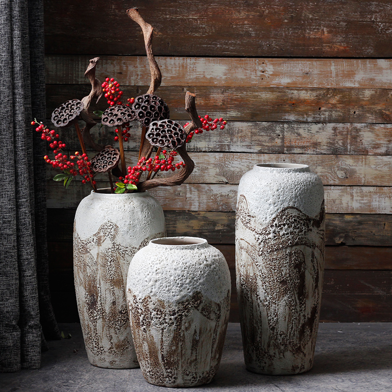 Jingdezhen ceramic checking coarse pottery landing Nordic flower vase soil POTS dry flower, flower pot sitting room adornment is placed