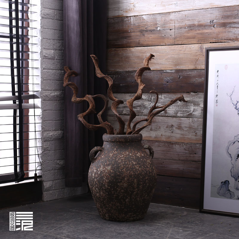 Jingdezhen manual coarse pottery big POTS retro black zen Chinese ceramic vase household soft adornment furnishing articles