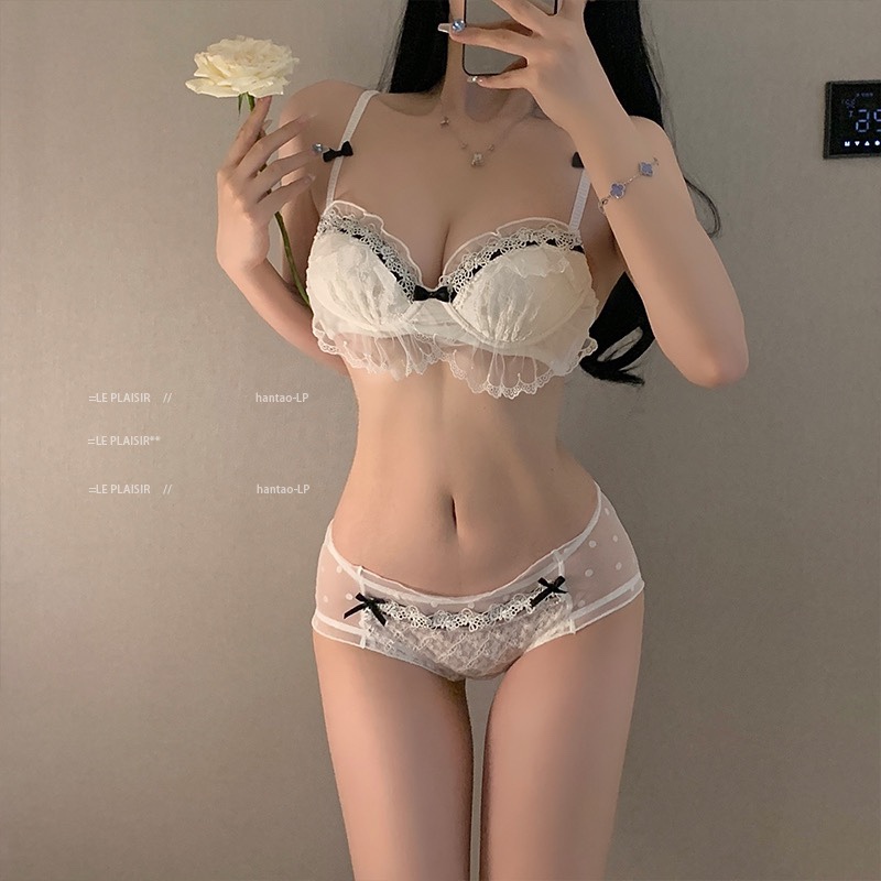 Japanese-Style Lingerie for Women, Push-Up for Small Busts, Cute, Thin, Sexy Lace, Wireless, Bowknot, Pure Desire Style Bra