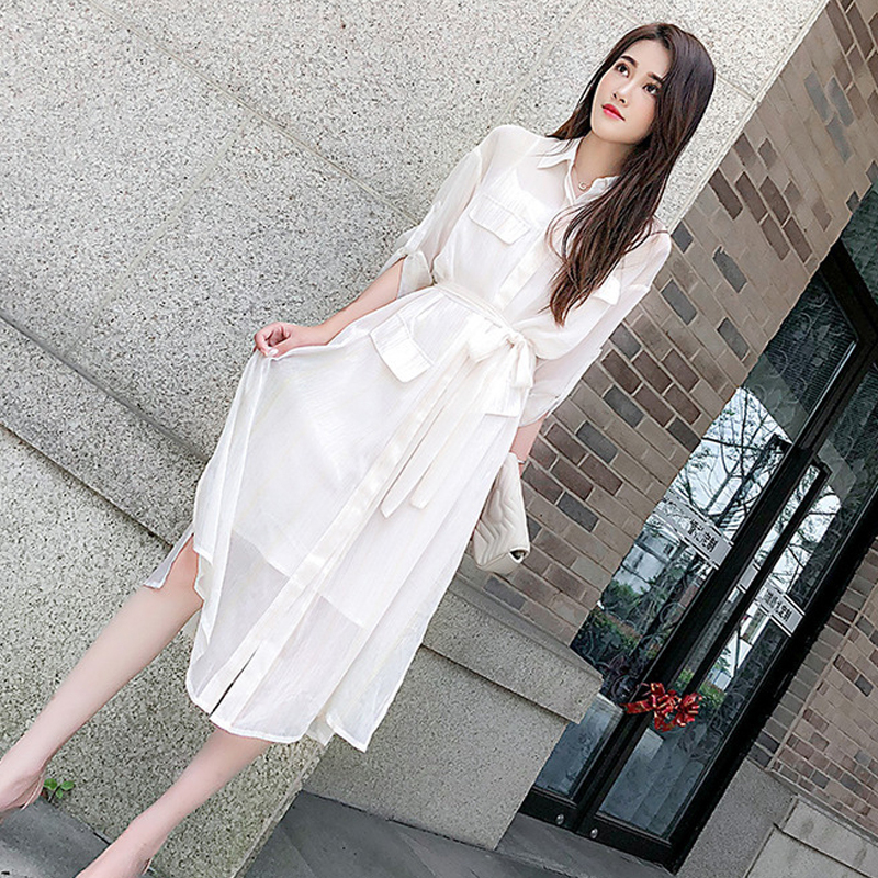 Dress female autumn 2021 new female waist thin gentle wind chiffon white shirt long skirt early autumn