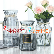 (Three-piece set) glass vase color transparent hydroponic rich bamboo lily flower vase living room flower arrangement