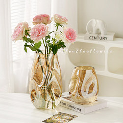 Vase Decoration for Living Room, Flower Arrangement, Transparent Glass, Water-Cultured Roses, High-End Feel, Fresh Flowers, Light Luxury, Niche, Internet-Famous, Simple and Large