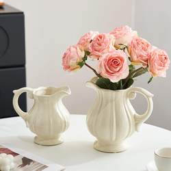 French-Style Ceramic Cream-Colored Milk Jug Vase Decoration for Living Room, Suitable for Flower Arrangements and Hydroponic Roses, High-End Flower Vase