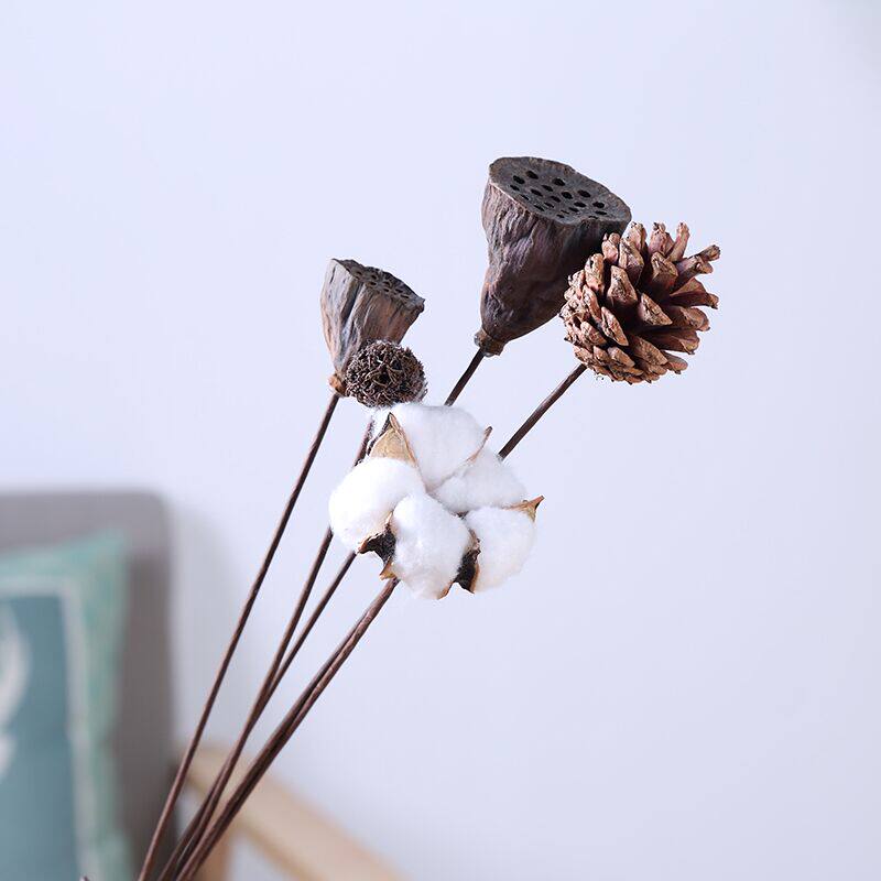 Dried flower bouquet Home furnishings pine cones cotton rabbit tail grass Reed showerhead decoration flower arrangement vase decoration Living room