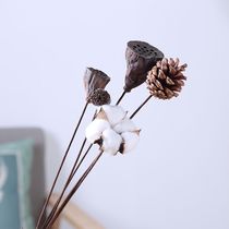 Dried flower bouquet home furnishings pine cones cotton rabbit tail grass Reed Lotus Flower Arrangement Vase ornaments living room