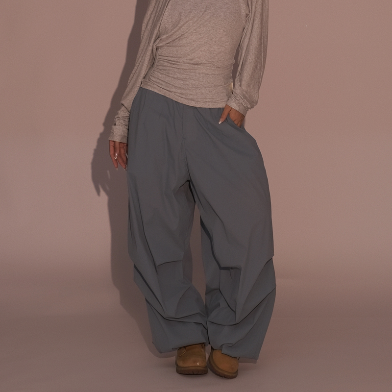 Piney Pop Misty Blue Transparent Airy Three-Dimensional Cut Wide-Leg Sports Casual Wrinkle-Resistant Paratrooper Pants