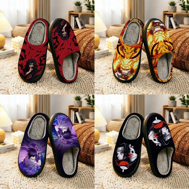 Naruto Slippers Autumn and Winter Anime Cotton Slippers for Men and Women Comfortable Indoor Non-Slip Home Cartoon Stylish Cotton Shoes