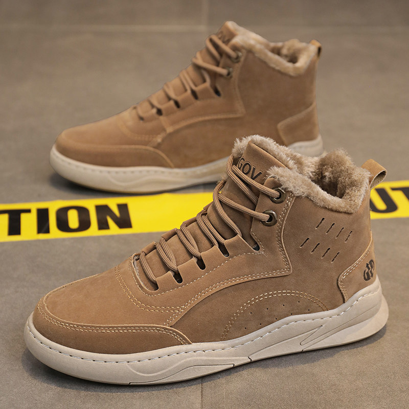 High-top men's shoes 2025 new winter velvet warm snow boots for men retro genuine leather mid-top sports work boots