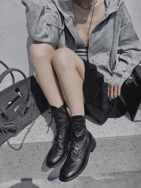 Guidi Ghost Emperor Boots Women's Lace-up Martin Boots British Style Spring and Autumn Single Boots Slim Boots Women's Short Boots Thick Heel Round Head