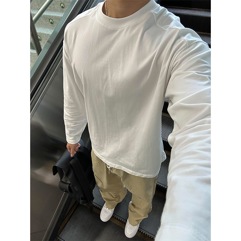 White Long-Sleeve Slim-Fit Men's T-Shirt, Spring and Autumn Style, American-Style Heavyweight Pure Cotton Sweatshirt, Crew Neck Basic Style, Inner Layer Base Shirt White Long-Sleeve Slim-Fit Men's T-Shirt, Spring and Autumn Style, American-Style Heavyweight Pure Cotton Sweatshirt, Crew Neck Basic Style, Inner Layer Base Shirt