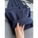 Темно-синие льняные брюки Tencel против морщин, мужские летние тонкие широкие брюки из хлопка и льна, свободные драпированные брюки в ленивом стиле Yamamoto