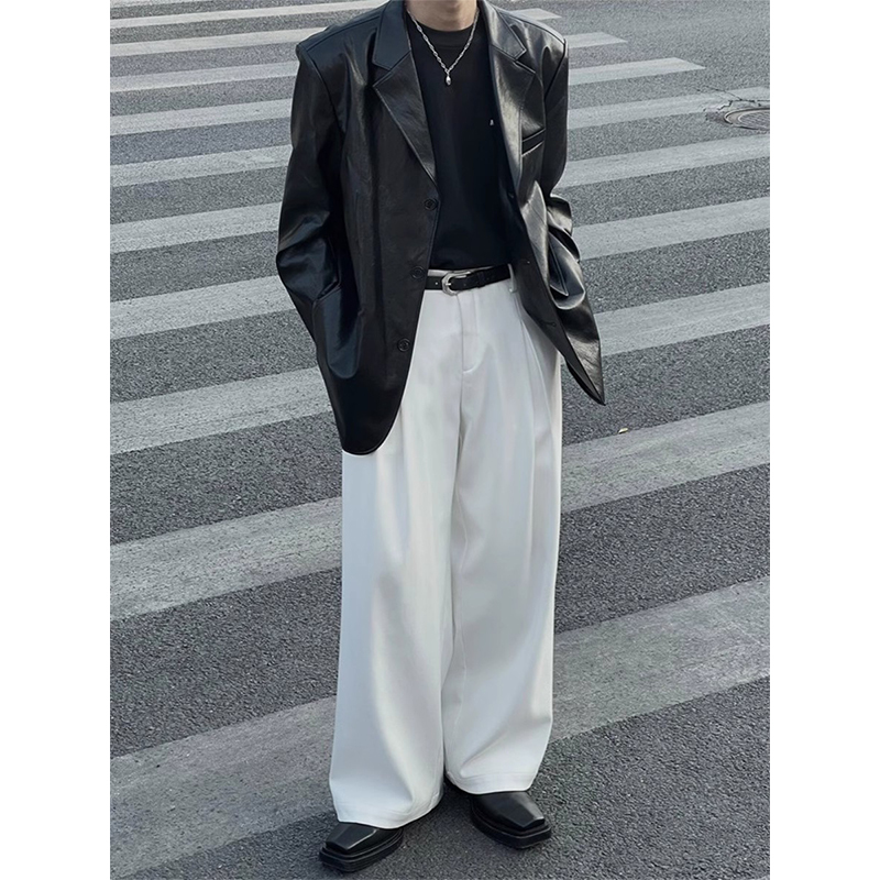 White Pants for Men, Spring Cleanfit Naples Dress Pants with a Draping Feel, High-End Straight-Leg Flared Suit Pants