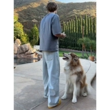 Синие джинсы, штаны, в американском стиле, изысканный стиль, свободный прямой крой