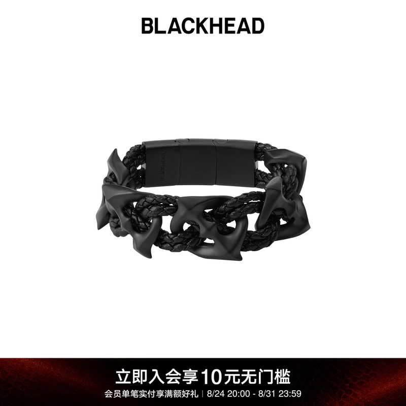 [Same Style as Rikimaru] Blackhead/Blackhead Black Glue Wave Series Black Star Braided Wide Bracelet Original