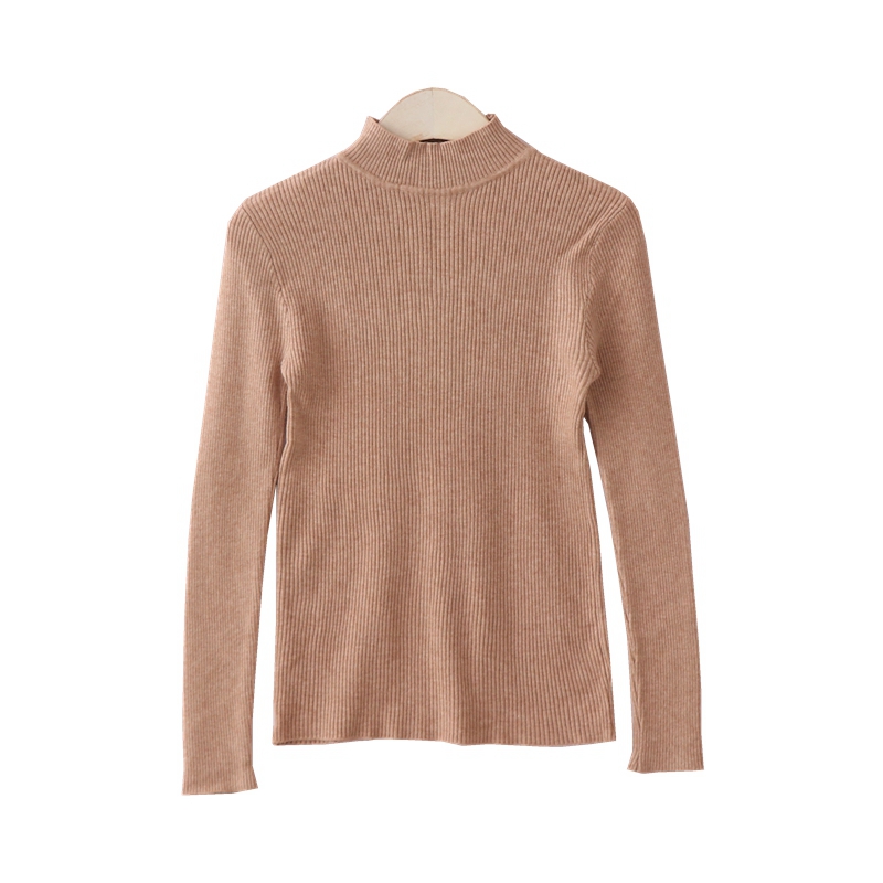 2018 thu đông mới pit áo len dệt kim retro một nửa cổ áo cao mỏng giảm béo áo len căng đáy áo thun nữ cardigan nữ