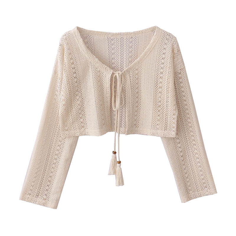 Original LAOSHU Summer New Bohemian Resort Style Tassel Lace-Up Crochet Hollow Lace Short Jacket Cardigan Original LAOSHU Summer New Bohemian Resort Style Tassel Lace-Up Crochet Hollow Lace Short Jacket Cardigan