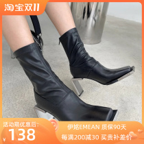 European and American style Martin boots womens 2021 new net red functional wind metal elastic thin boots short boots spring and autumn single boots