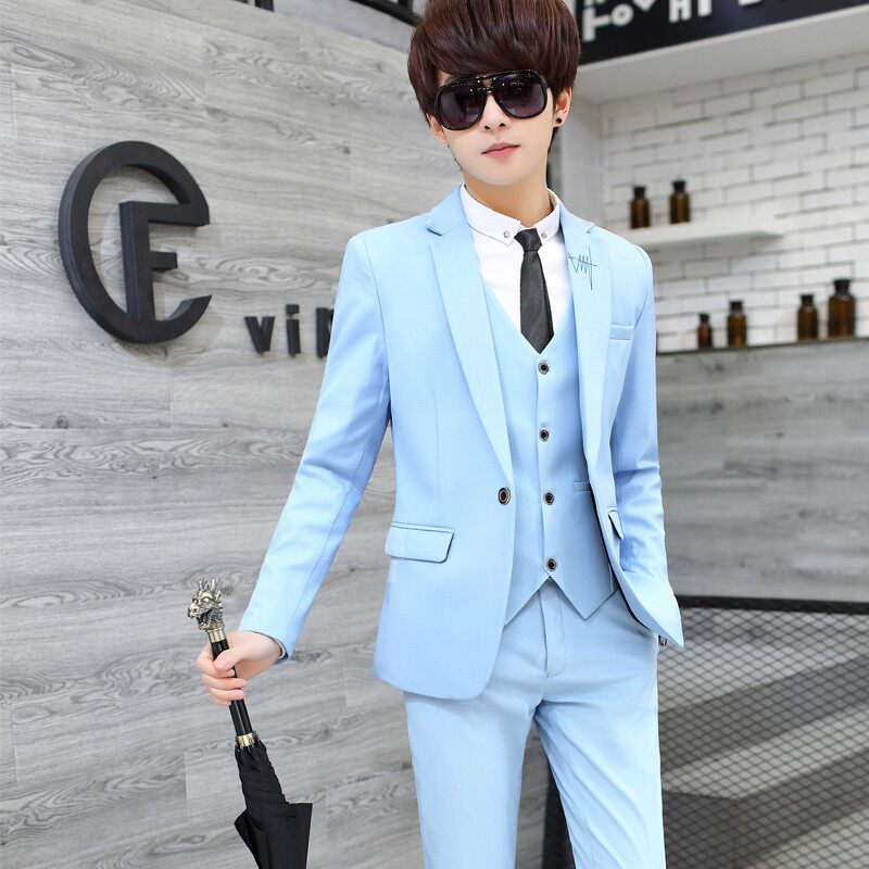Teenage West Suit Suit Men's Body Han Version Trend Casual Little West Suit Three Sets Men's Handsome Pure Color Suits