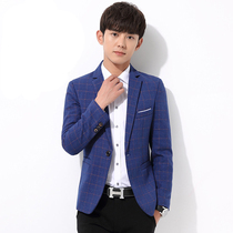 Autumn Korean mens suit Plaid casual small suit mens fashion slim suit West thick velvet youth jacket suit