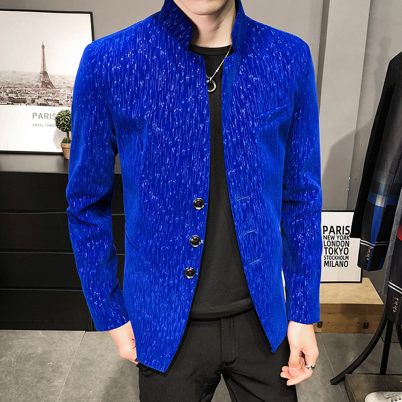 Tunic men slim Korean version casual suit jacket autumn and winter new Chinese style stand-up collar small suit men handsome