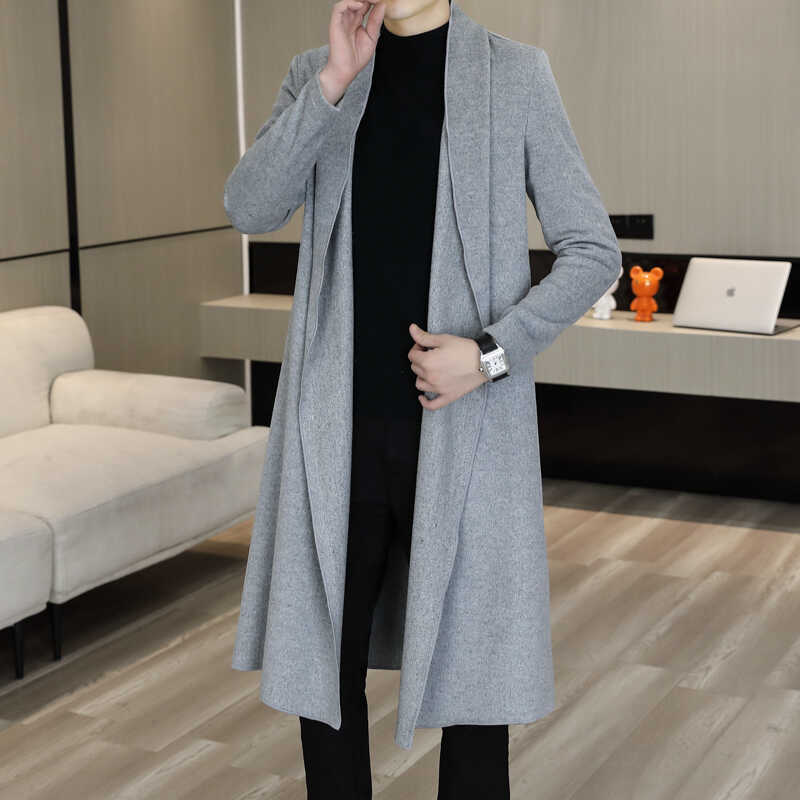 Men's Trench Coat 2025 New Mid-Length Cardigan Sweater Over-The-Knee Casual Cape Spring and Autumn Thin Knitwear