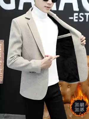 Small suit men's autumn and winter fashion set with Korean slim plus velvet jacket casual suit thickened handsome suit