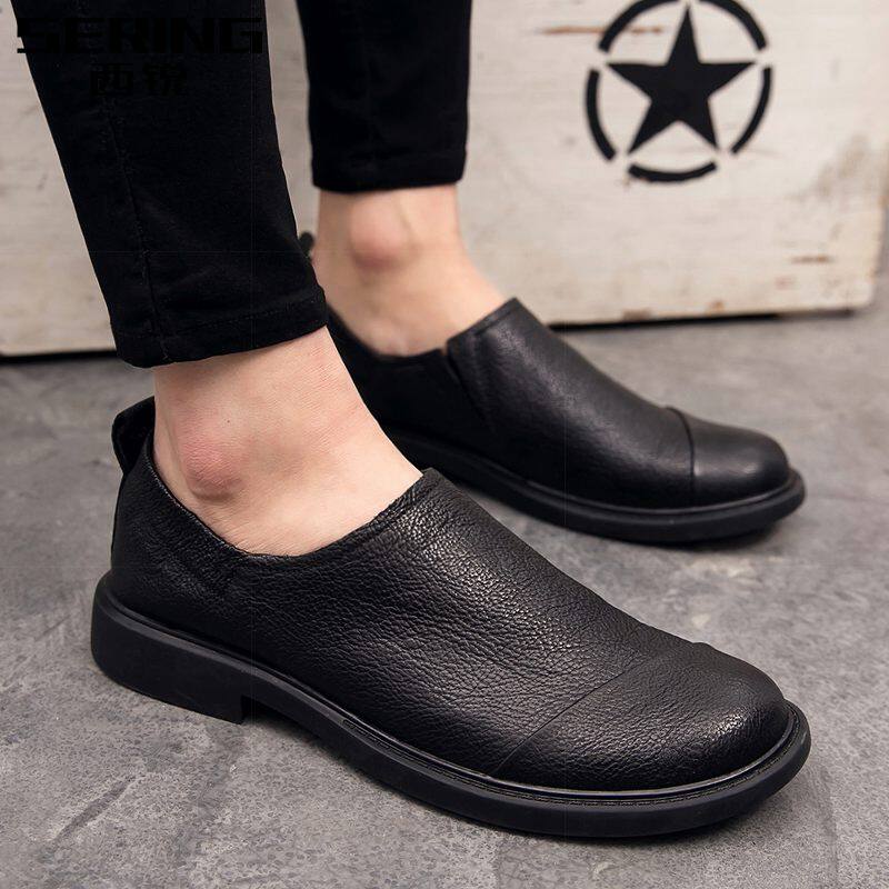 Cirrus new casual leather shoes men's British retro leather slip-on Korean version all-match round toe comfortable soft leather shoes - Taobao