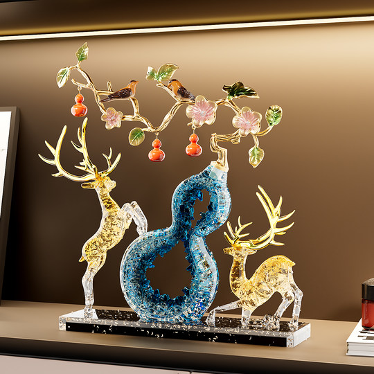 新中式柿柿如意葫芦招财鹿摆件客厅玄关电视柜装饰品乔迁开业礼物