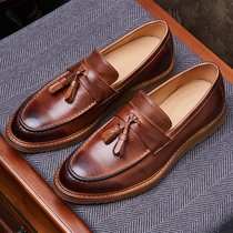 Bean Lefu Shoes Mens Fall One foot pedal Inron Stream Suits full cow leather mens shoes Oxford shoes genuine leather casual leather shoes man