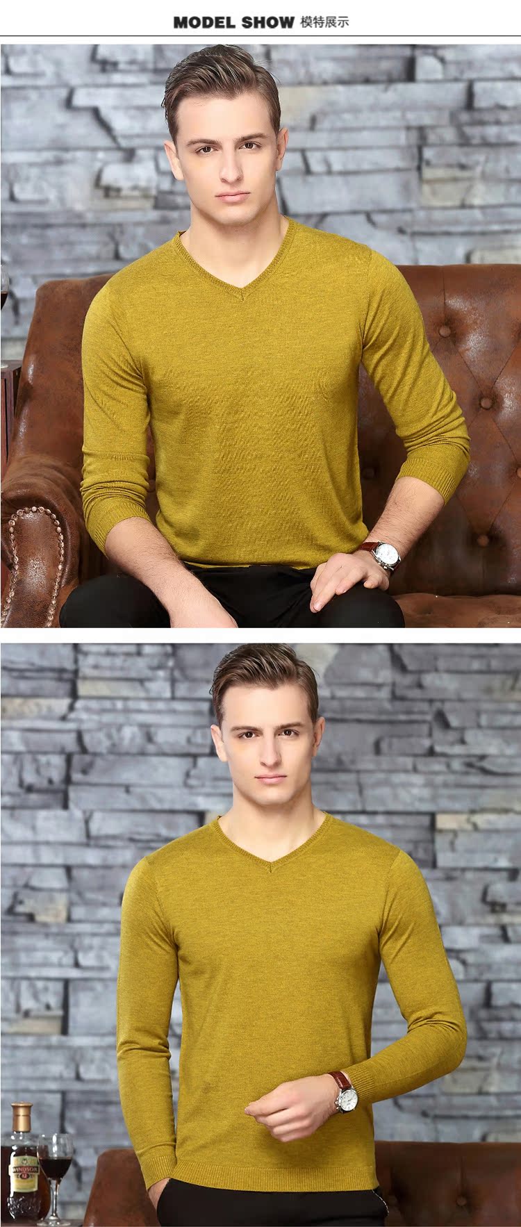 Ordos City 100% áo len cashmere nguyên chất áo len nam áo len đích thực trẻ trung và trung niên đan áo len mỏng áo khoác sơ mi nam
