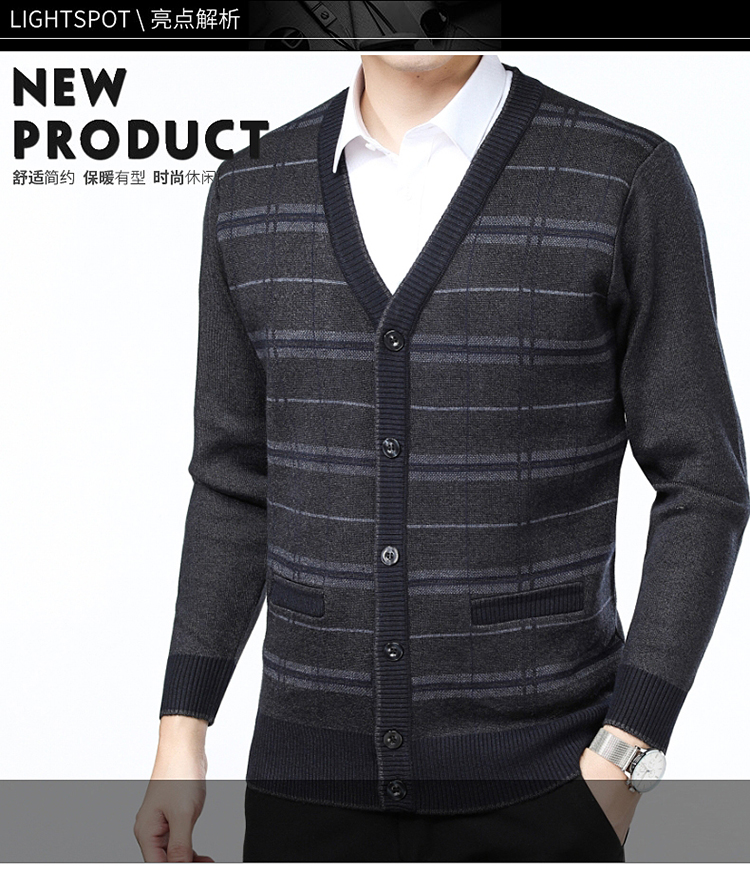 Áo len cashmere của thành phố Ordos cho nam áo len cổ chữ trung niên cha và mùa thu quần áo mùa đông nam giới