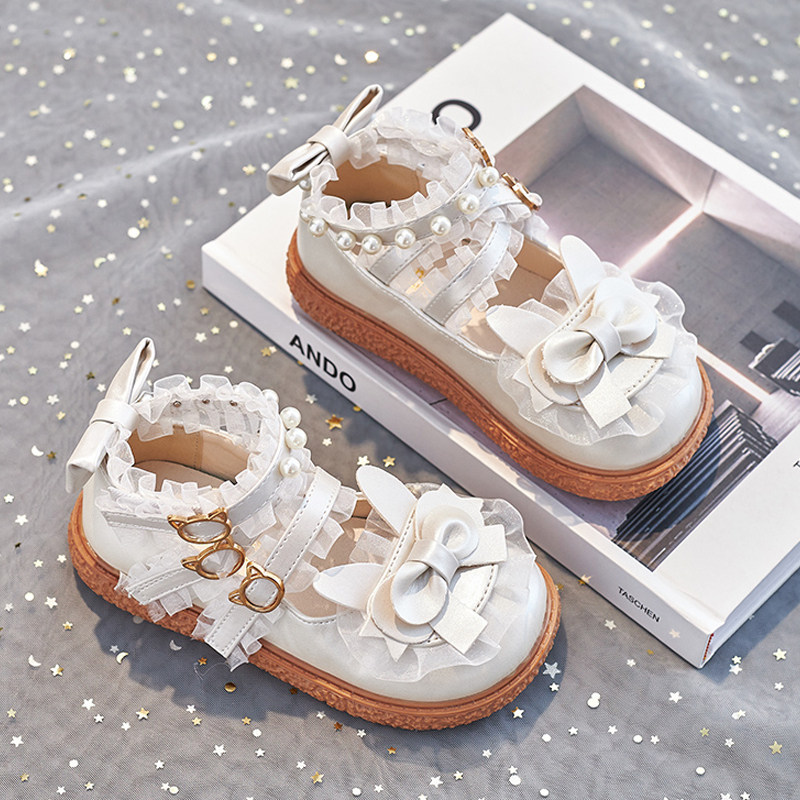 Girl Little Leather Shoes Princess Shoes 2023 Spring New Soft Bottom Children Jk Shoes Woman Treasure Ocean Spring Autumn Loretta Shoes 