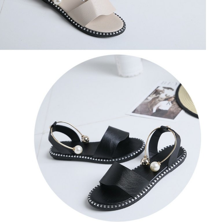 Mùa hè 2018 phiên bản mới của Hàn Quốc của giày sandal hở mũi nữ đế bằng phẳng đơn giản thời trang ngọc trai Giày Roman giày nữ thủy triều sandal đế cao