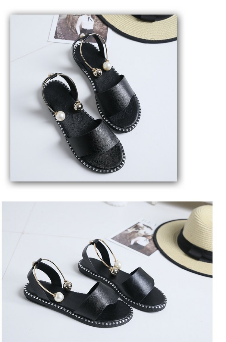 Mùa hè 2018 phiên bản mới của Hàn Quốc của giày sandal hở mũi nữ đế bằng phẳng đơn giản thời trang ngọc trai Giày Roman giày nữ thủy triều sandal đế cao