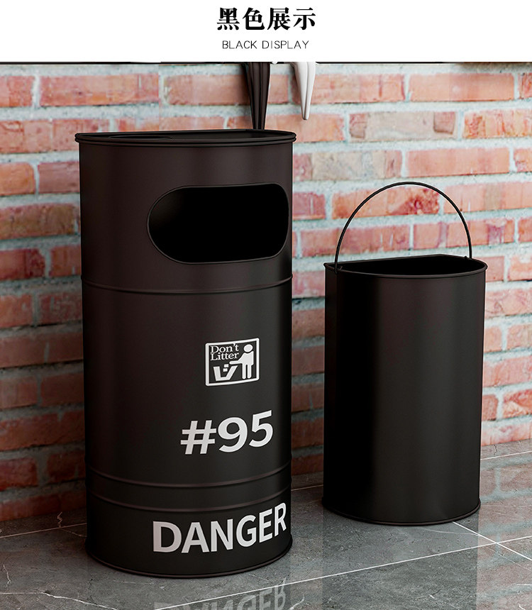 工业风loft铁艺油桶 复古美式垃圾桶 大号做旧酒吧咖啡屋创意带盖详情5