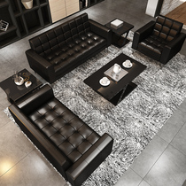 Office sofa leather art reception room simple modern office living room black double three coffee table combination