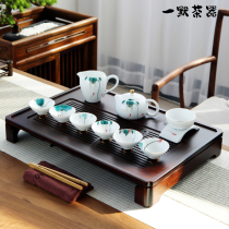 Hand drawn high-end kung fu tea set household office will be lightly luxurious and fresh white ceramic cover bowl tea cup