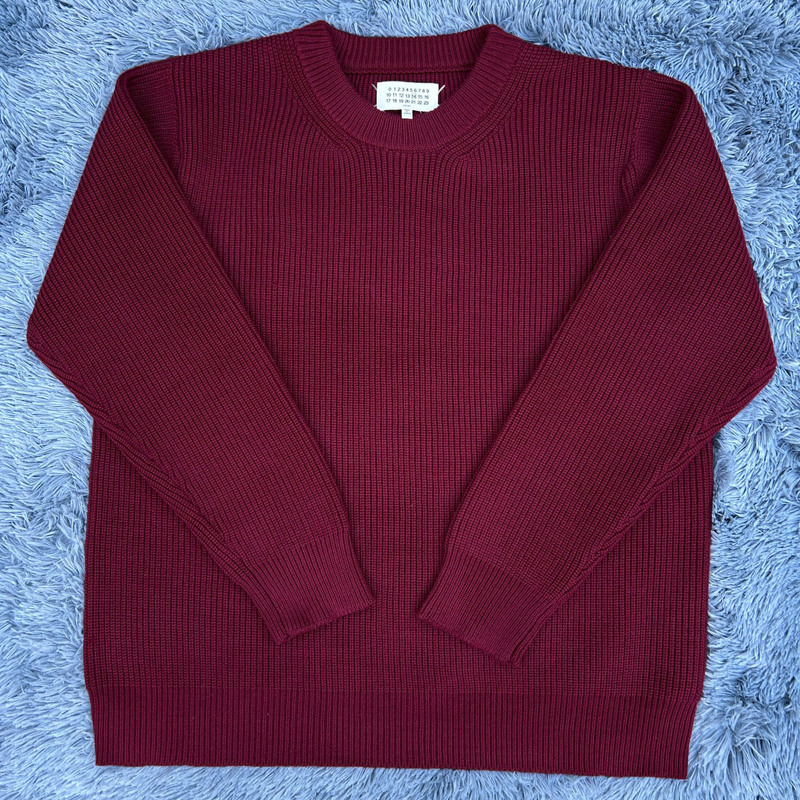 Four-Corner Stitching New Year Red Crew Neck Pullover Heavyweight Sweater Wool Blend Knitwear Loose Fit Autumn and Winter Unisex